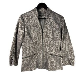 600 West Silver Gray Zebra Print Zip Front‎ Jacket Blazer Women's Size 6